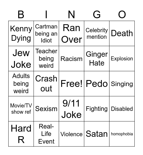 South Park Bingo Card