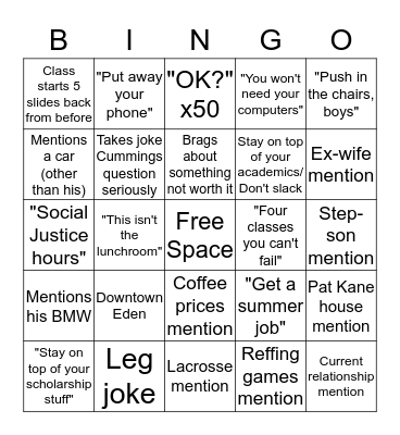 Senior Sem Bingo Card