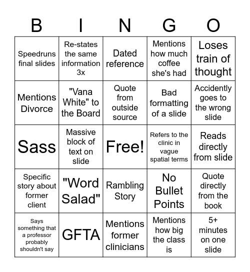 Landis Bingo Card