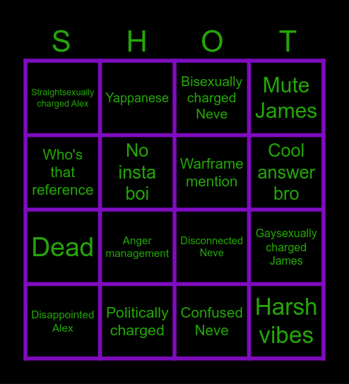 Shots Bingo Card