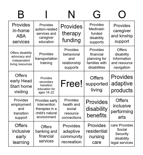 2026 Family Support Conference Bingo Card
