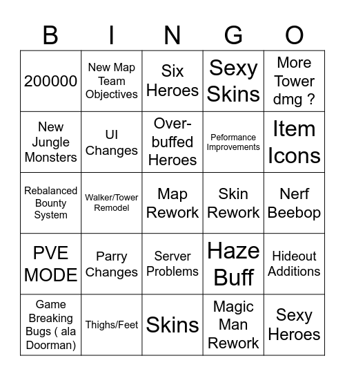 Deadlock Bingo Card