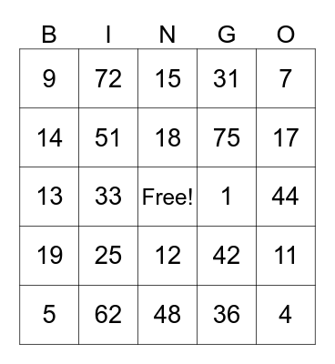 Untitled Bingo Card