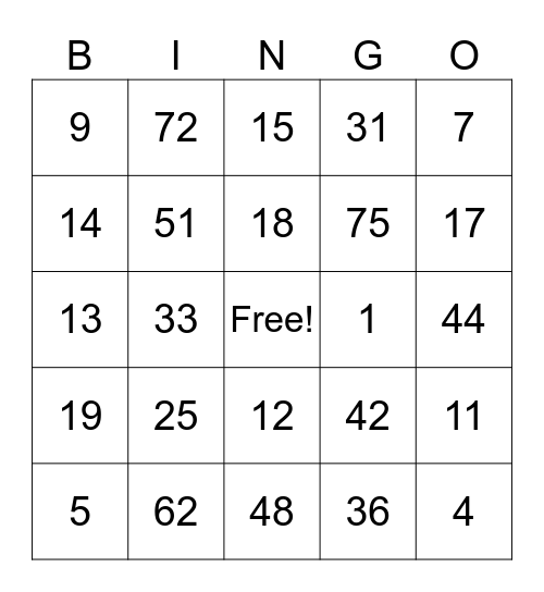 Untitled Bingo Card