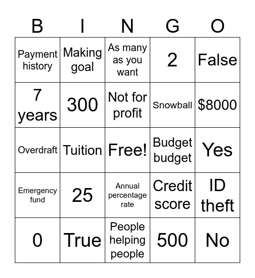 PSECU Bingo Card