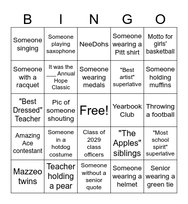 Yearbook Bingo! Bingo Card