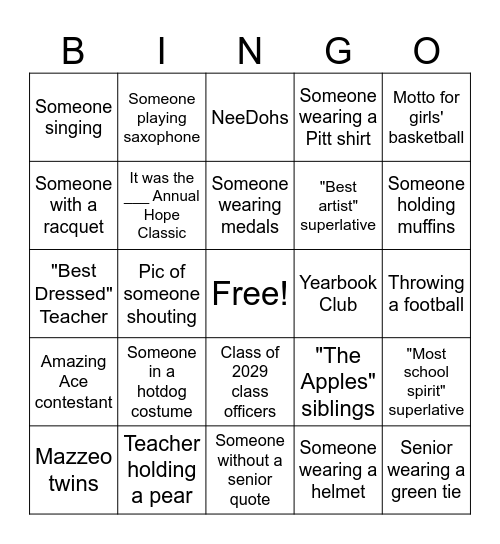 Yearbook Bingo! Bingo Card