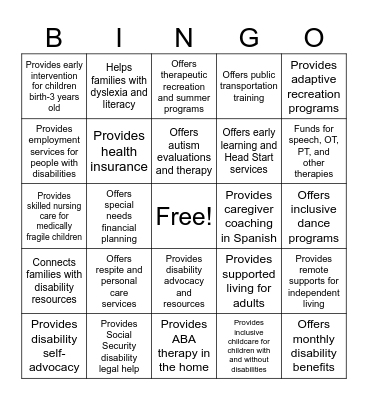 2026 Family Support Conference Bingo Card