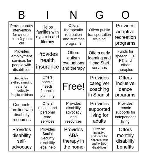 2026 Family Support Conference Bingo Card