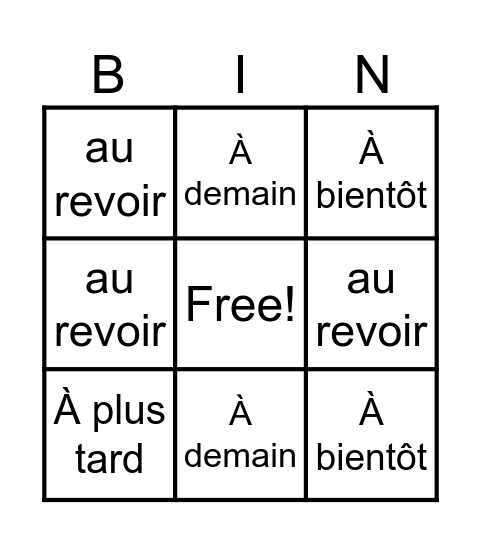 les salutations Bingo Card