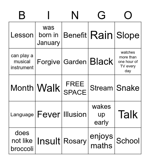 Find Someone who.. Bingo Card