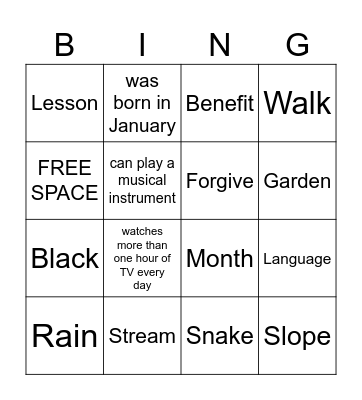 Find Someone who.. Bingo Card