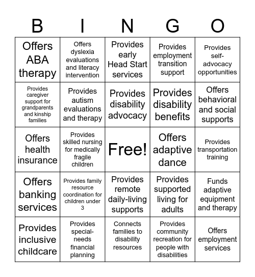 2026 Family Support Conference Bingo Card