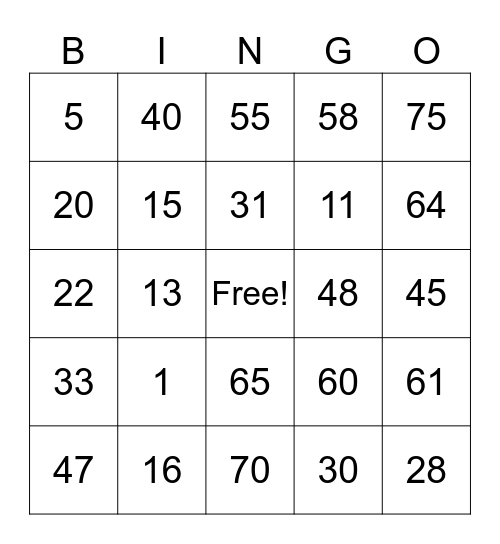 Untitled Bingo Card