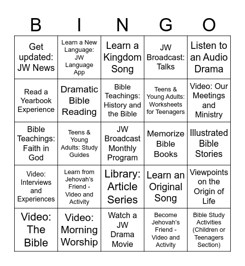 Personal Study Card Bingo Card