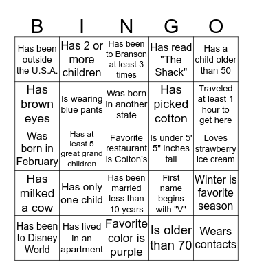 Meet and Greet Bingo Card