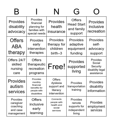 2026 Family Support Conference Bingo Card