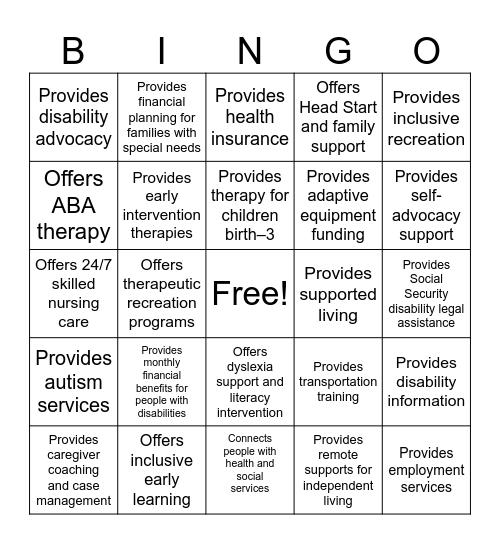 2026 Family Support Conference Bingo Card