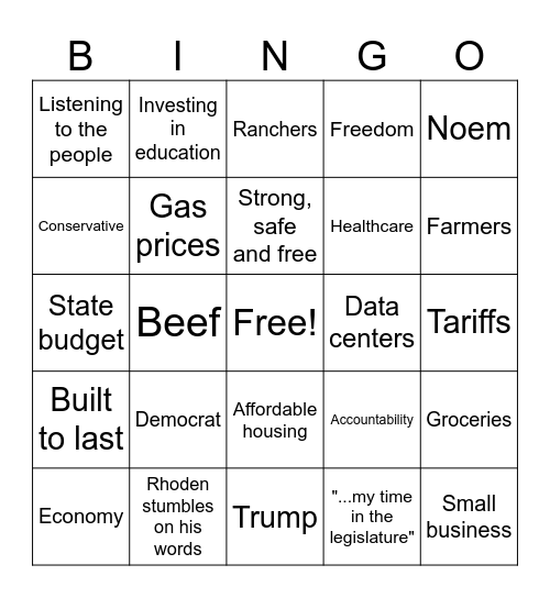 Gubernatorial Debate Bingo Card