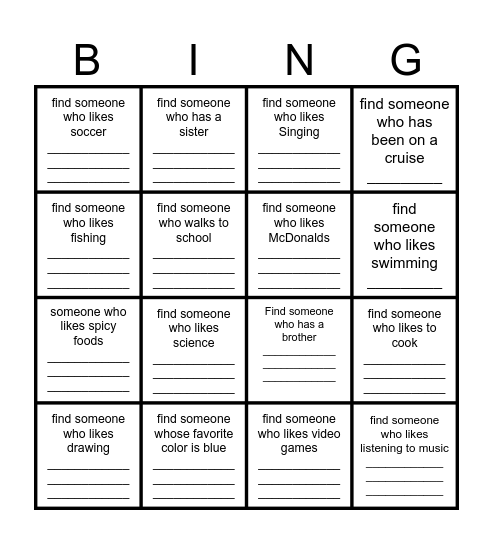 Find Someone Who.. Bingo Card