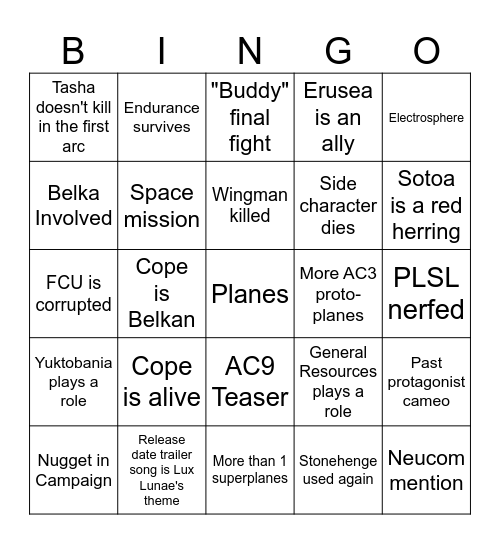 AC8 Bingo Card