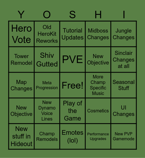 Deadlock Major Patch Sept 26 Bingo Card