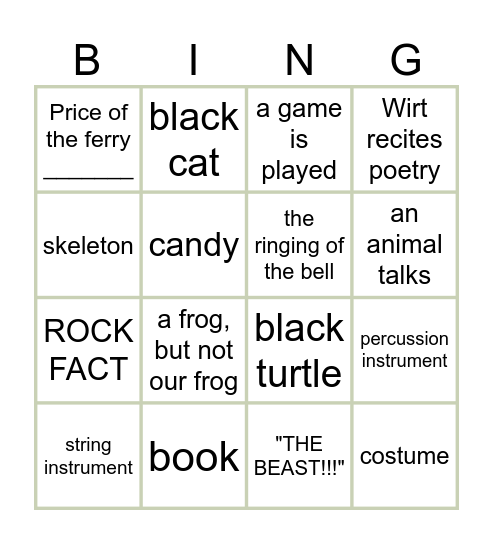 Over the Garden Wall Watch Party Bingo Card
