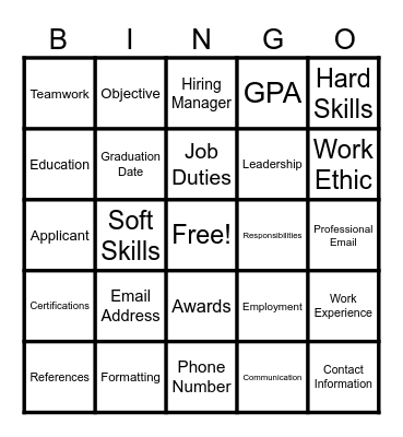 Resume Bingo Card