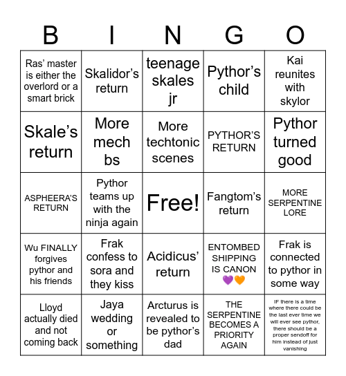 Dragon’s fury or ninjago’s future Bingo Card