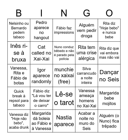 noites sineenses: a performance Bingo Card