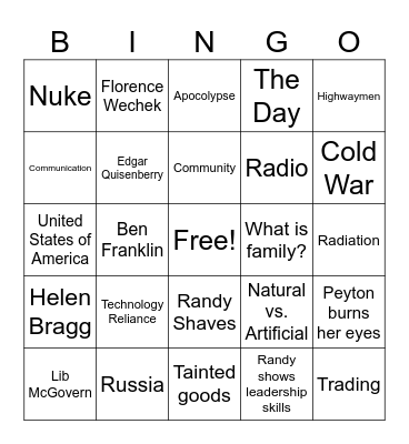 Alas, Babylon Bingo Card