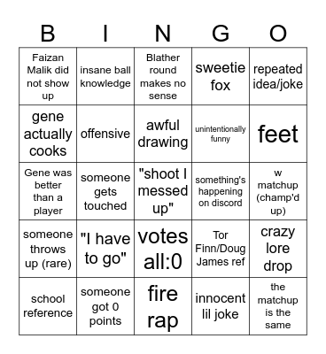 Jelqbox nitch bingo Card