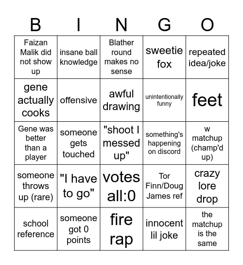 Jelqbox nitch bingo Card