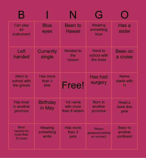 Aksenchuk Wedding Bingo Card