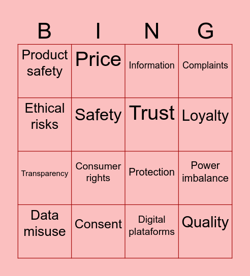 Costumer Rights Bingo Card