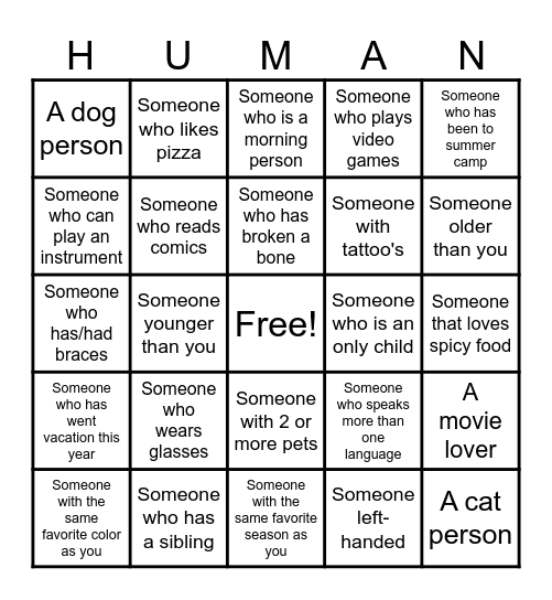 Human Bingo Card