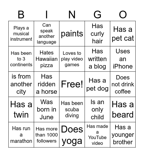 Human Bingo Card