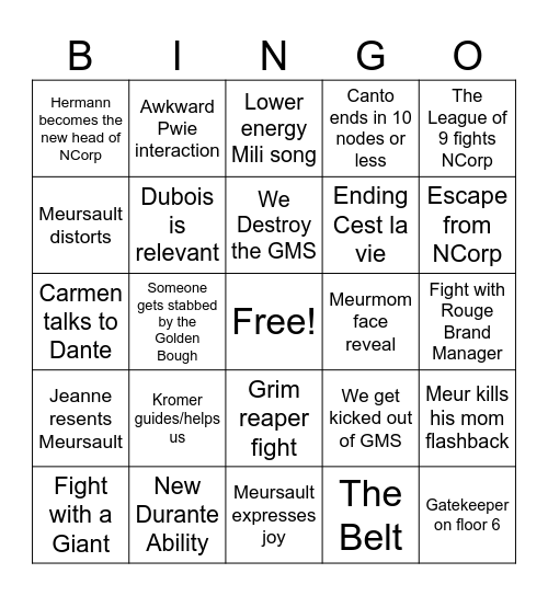 Canto 10 PT3 Bingo Card