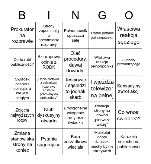 Sąd Rodzinny Bingo Card