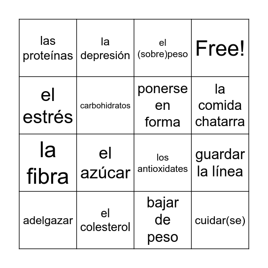 Los alimentos Bingo Card
