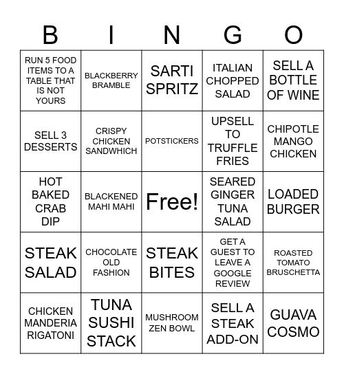 Moxies Bingo Card