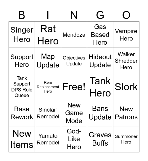 Deadlock Update Bingo Card