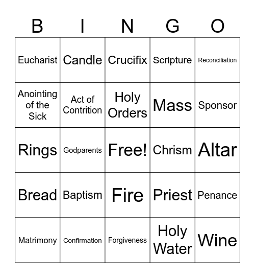 Sacrament Bingo Card