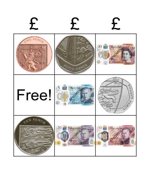 UK Money Bingo Card