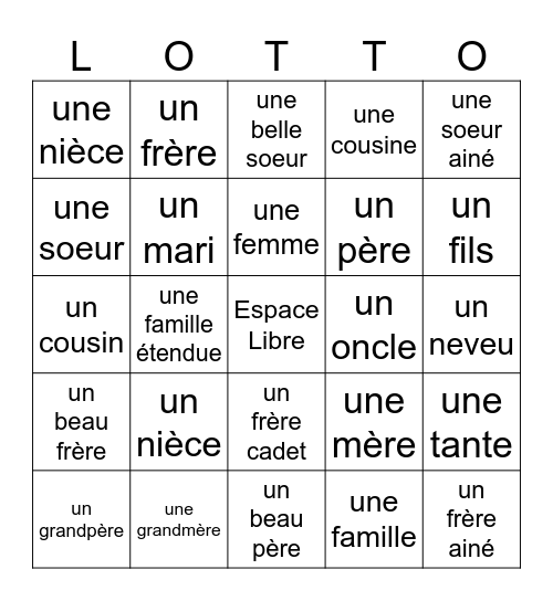 La famille Bingo Card