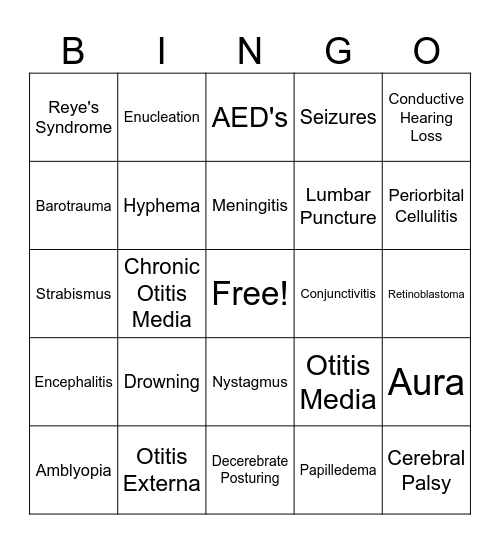 Sensory/Neuro Bingo Card
