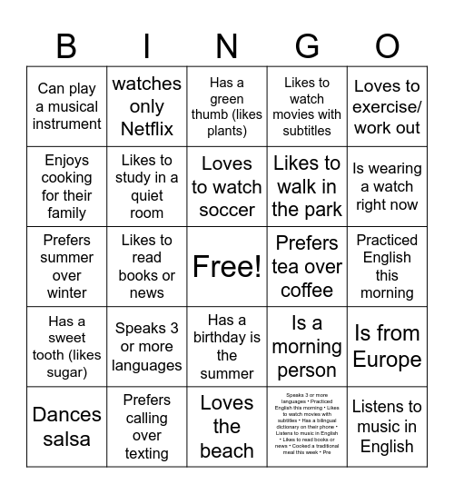 Introductions Bingo Card