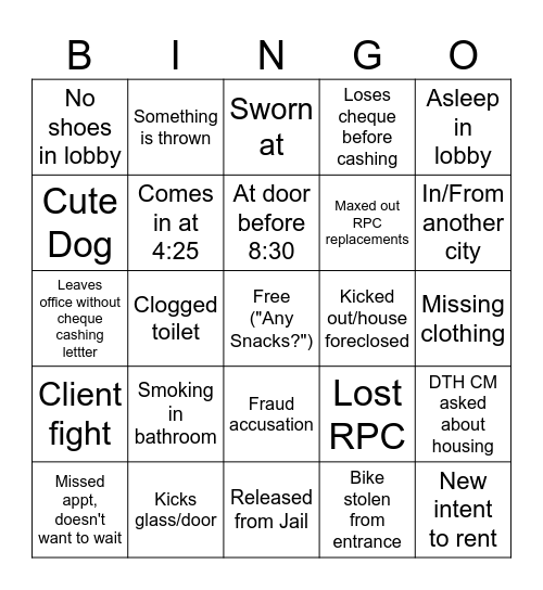 Cheque Day Bingo Card