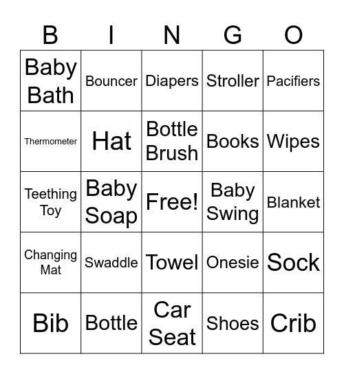 Baby Items Bingo Card