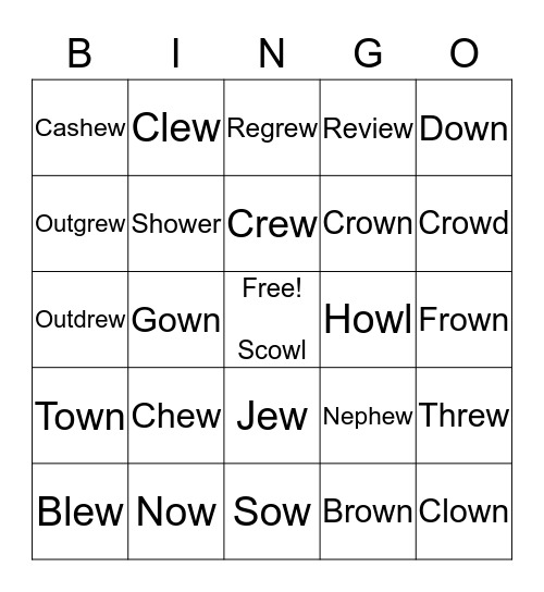 'EW' and 'OW' Bingo-mania Bingo Card